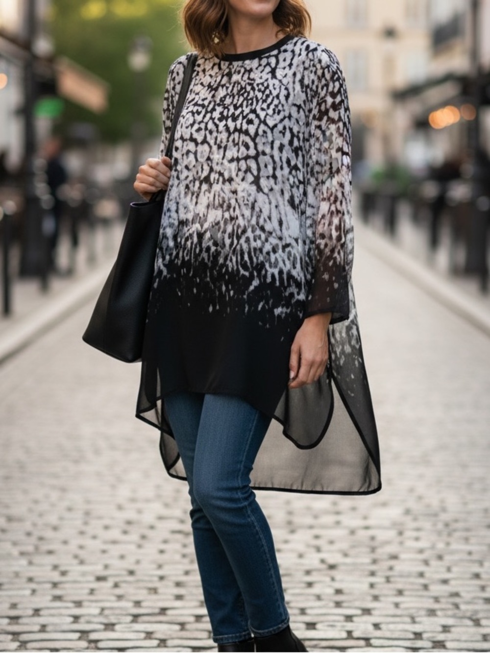 Calvin Klein Chiffon Long Sleeve Tunic Animal Print Ombre Lined